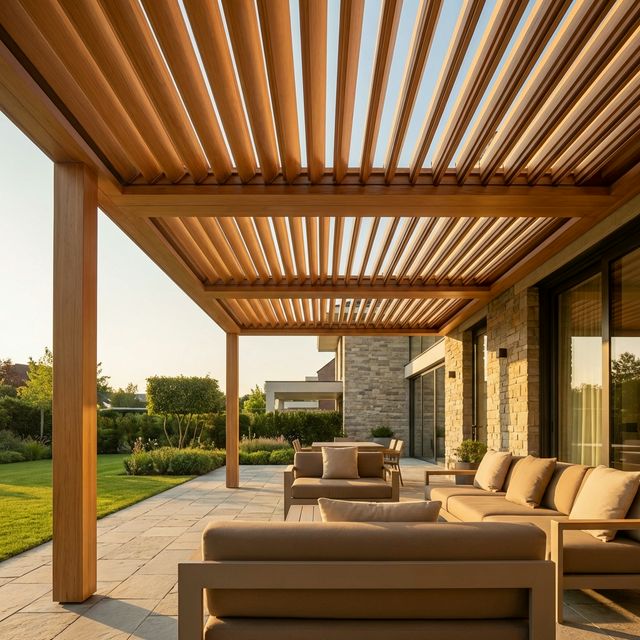 Pergola bioclimatique bois sur terrasse